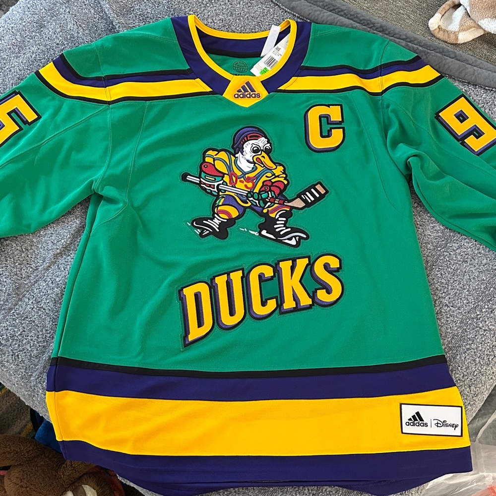 Adidas Green and Yellow Ducks Hockey Jersey Size 50
